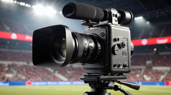 体育赛事直播现场摄像设备对准比赛场地的画面